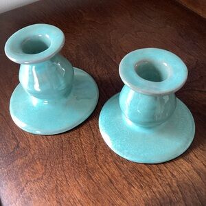 Pottery Candle Holders, aqua green.